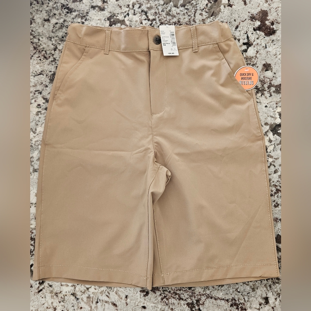 The Children's Place Boys Uniform Quick Dry Chino Shorts - Flax - Size 14 NWT